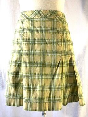 Vintage LOFT Green/Yellow/White Plaid Pleated Mini Skirt